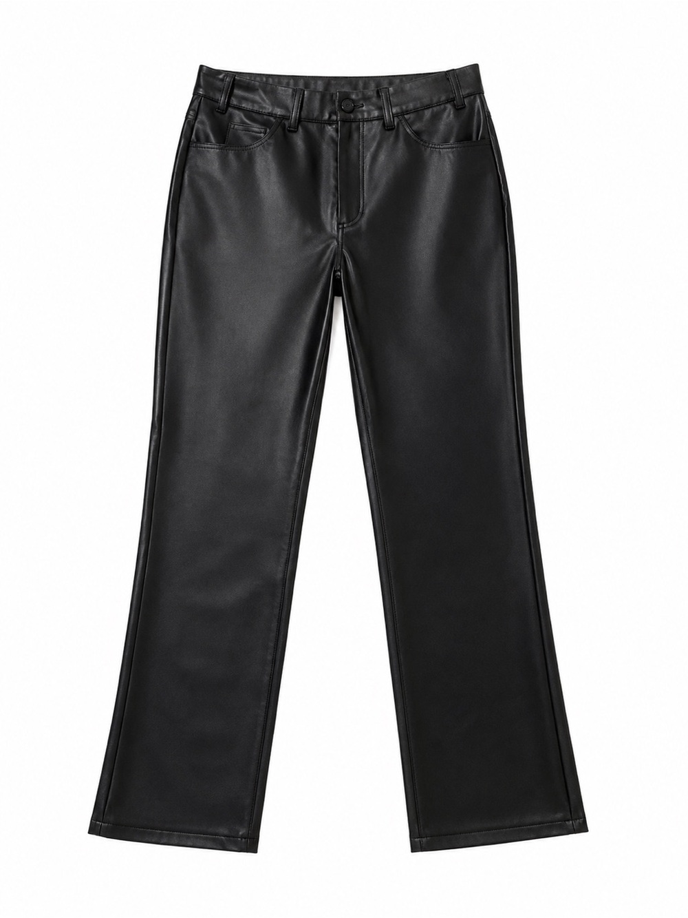 Black Vegan Leather Straight Leg Pants Medium Faux Leather Ankle Pants